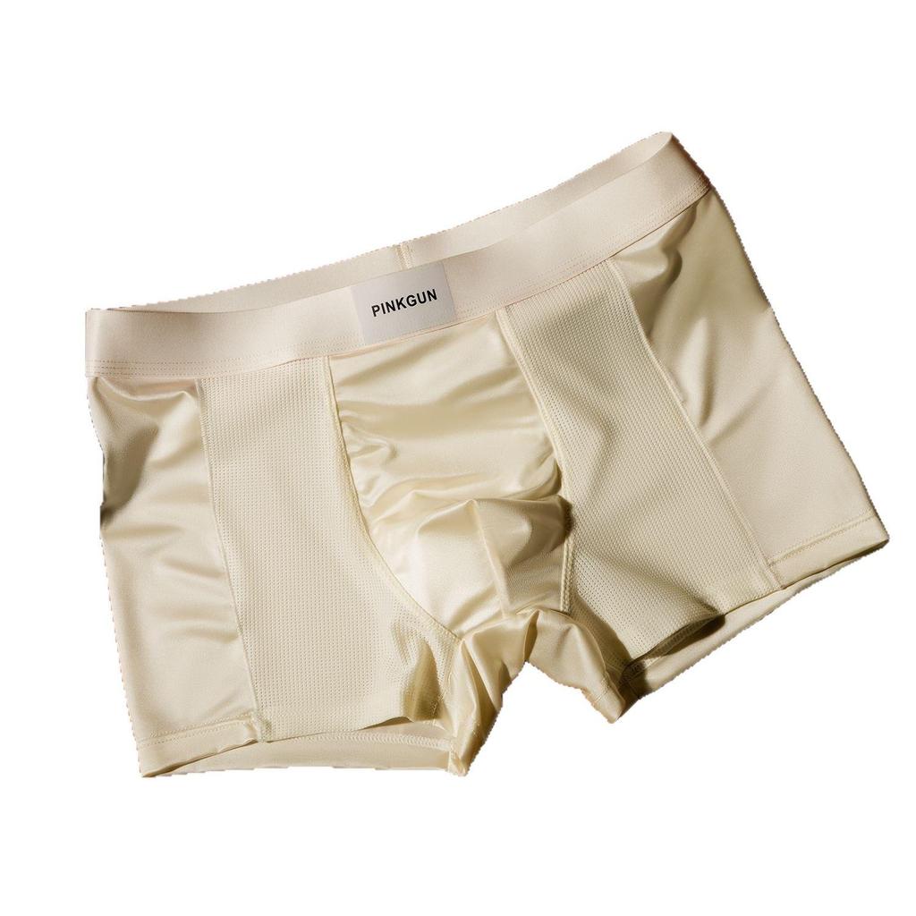 Men's Light Luxury Satin Breathable Boxer Briefs – Ice Silk & Antibacterial Mesh, Comfortable High-End Summer Underwear