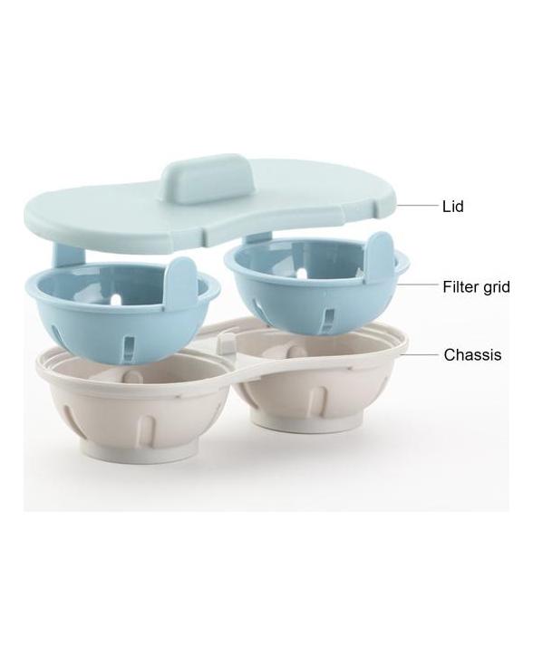 Microwave Double Egg Poacher Maker With Lid Detachable Drain Basket Heat Resistant Food Grade PP Poached Egg Cooker Steamer Kitchen Gadget