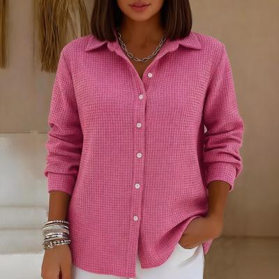 Women's Fashion Solid Color Collar Long Sleeve Button Casual Shirt Top