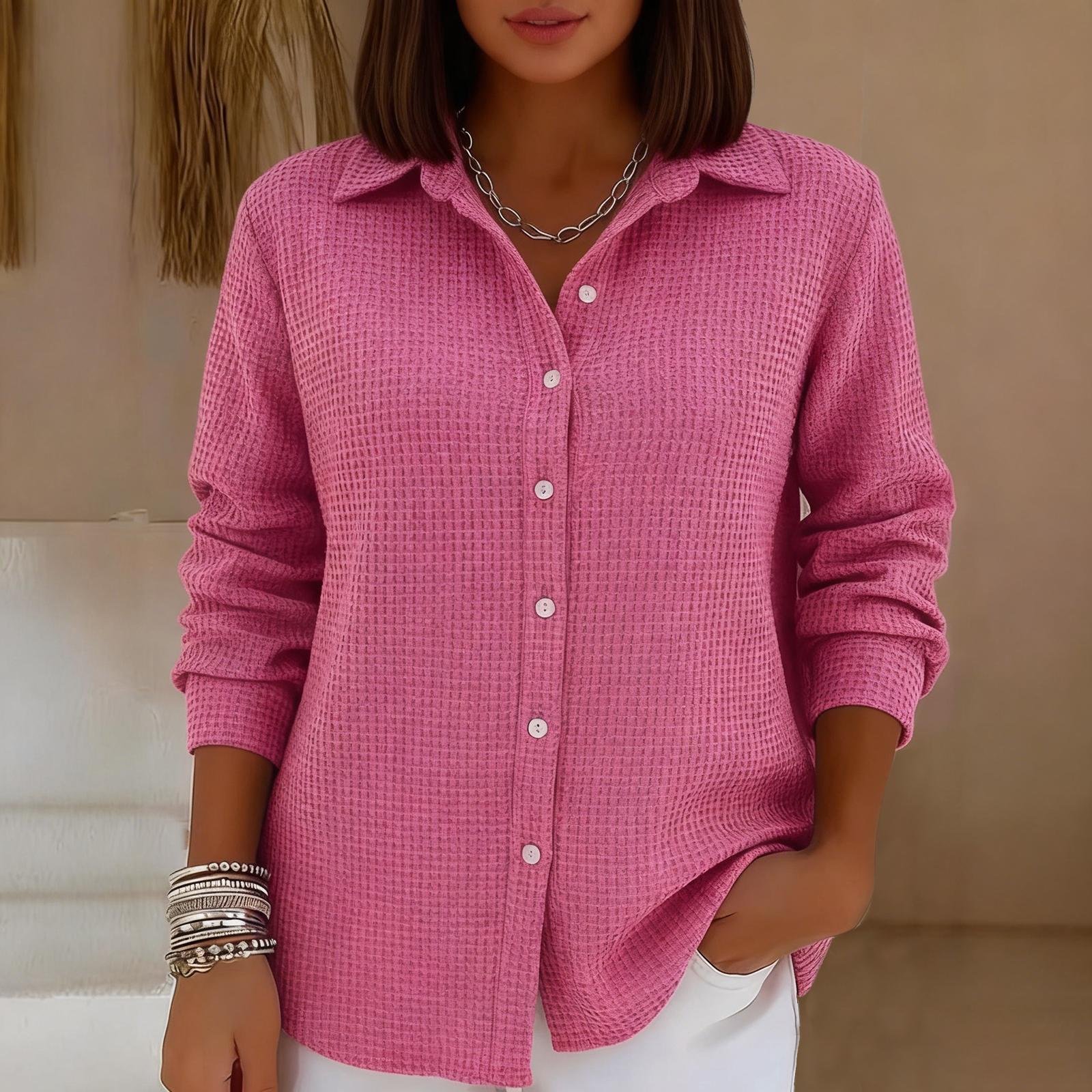 

Women s Fashion Color Collar Long Sleeve Button Casual Shirt Top XL