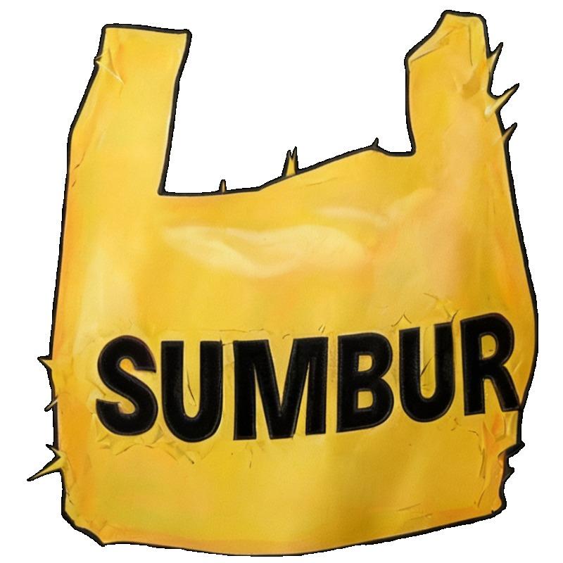 Oversized T Shirt Black Yellow Plastic Bag Print SUMBUR Text Casual Streetwear Fashion Top for Women Summer Outfit