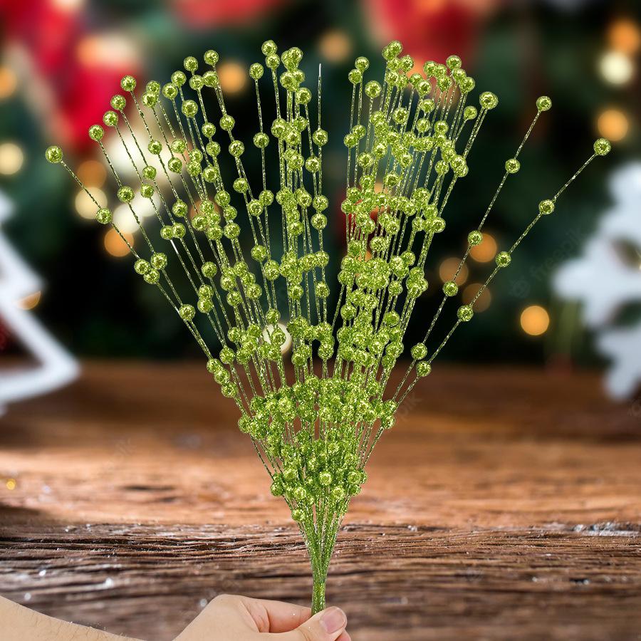 

Christmas Decoration Pistachio Living Room Display Gold Powder Berry Fake Flower Party Supplies Flower Arrangement Glitter Christmas Ball зелёный
