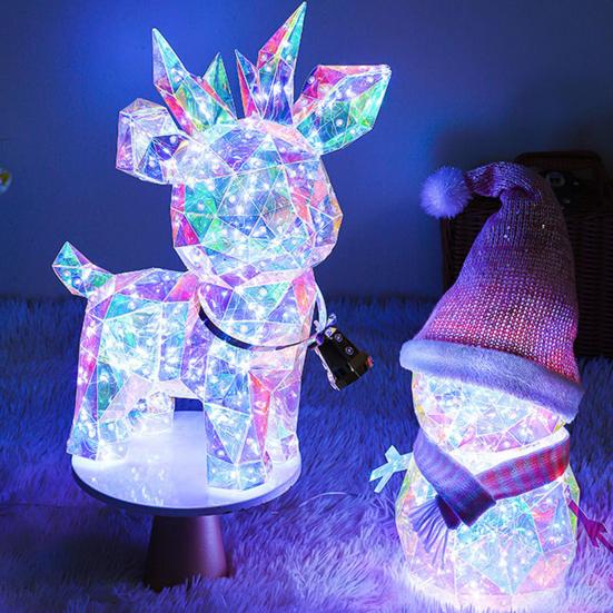 Iridescent Prismatic Christmas Deer Decor LED Deer Night Light Ornaments Colorful Lighted Deer Figurine Holiday Home Decor