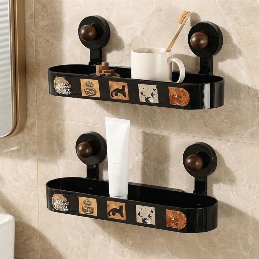 Plastic Suction Cup Storage Rack Wall Mounted Punch Free Shampoo Storage Rack Removable Space Saving Wall Hanging Storage Rack