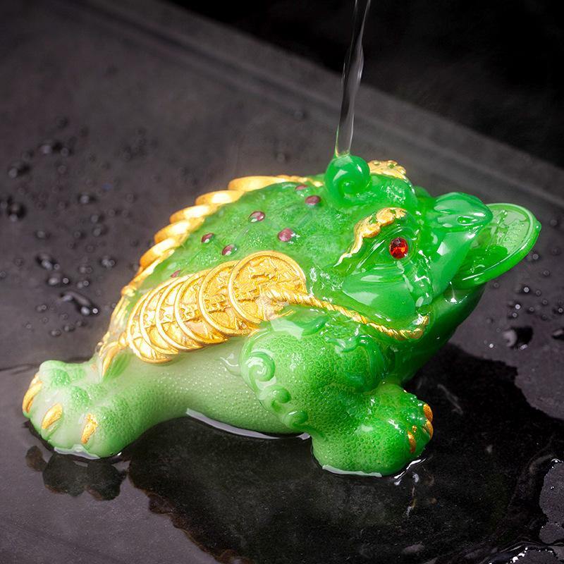 Retro Golden Toad Statue Resin Color Changing Tea Pet Lucky Tea Figurine Ornaments Can Raise Tea Set Decoration Accessories Gift