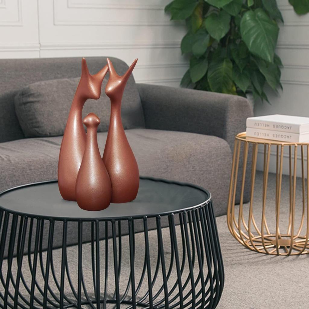 Muted Metallic Matte Home Decor Lucky Deer Family Ceramic Figurine | Launched for The First Time In India - (Set of 3, Bronze)