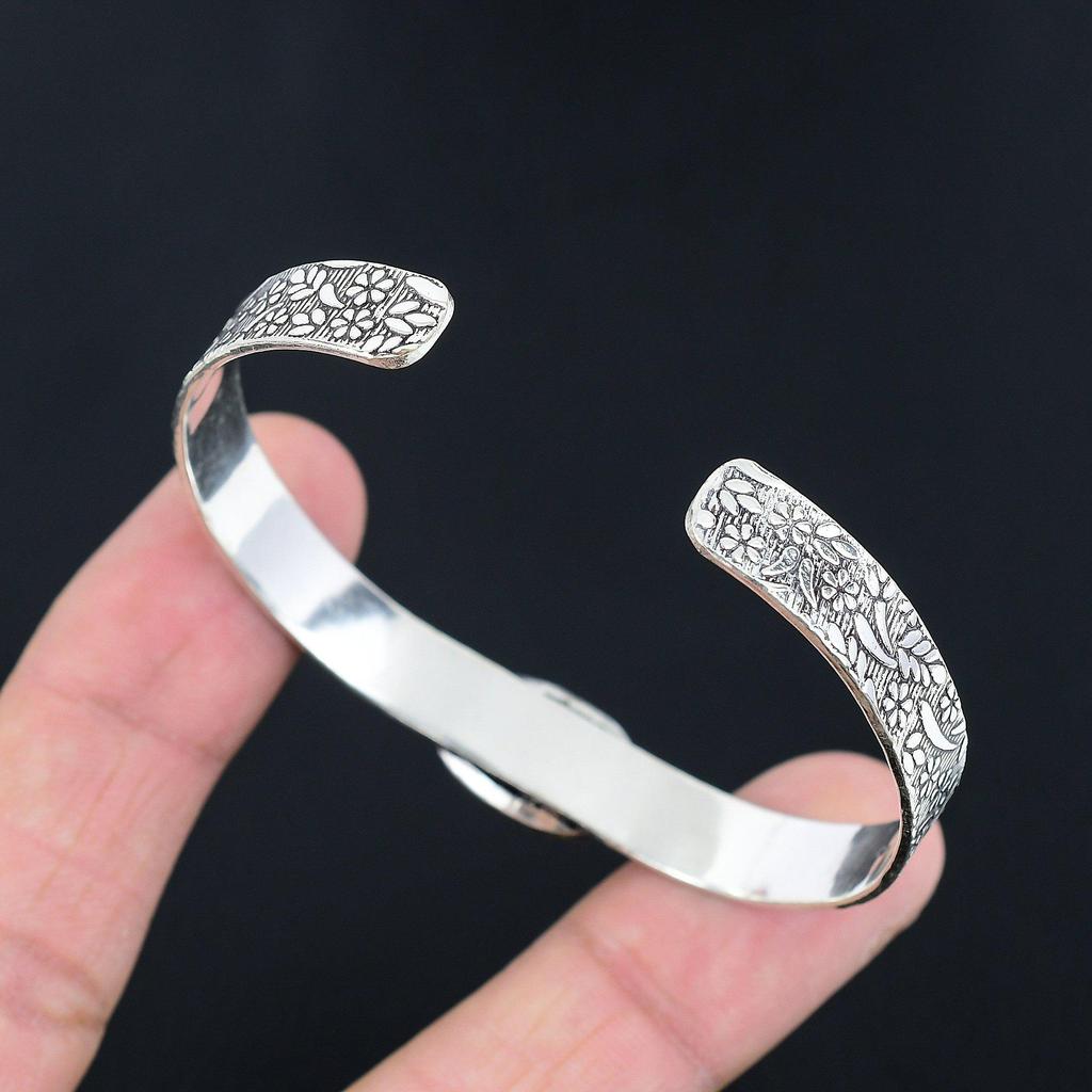 Daughters Day Sale Turritella Agate Gemstone Sterling Silver Wife Bangle Jewelry