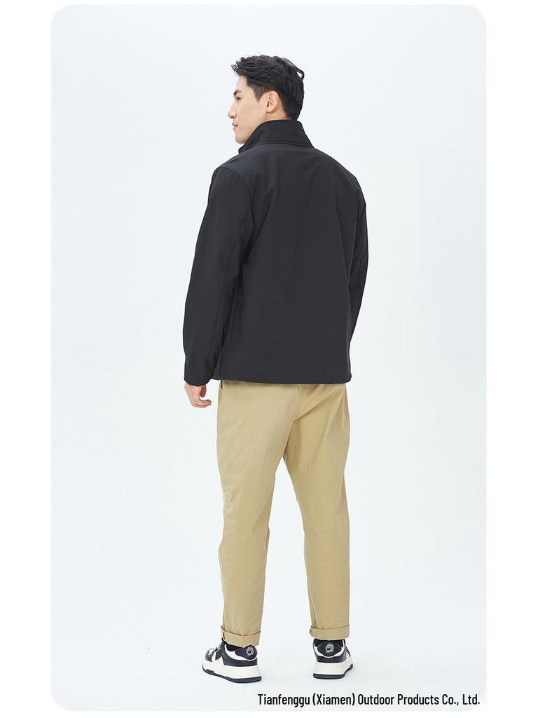 Men's 24AW Stand-up Collar Softshell Jacket for Outdoor Hiking, Climbing, and Work. Customizable Printing Available.