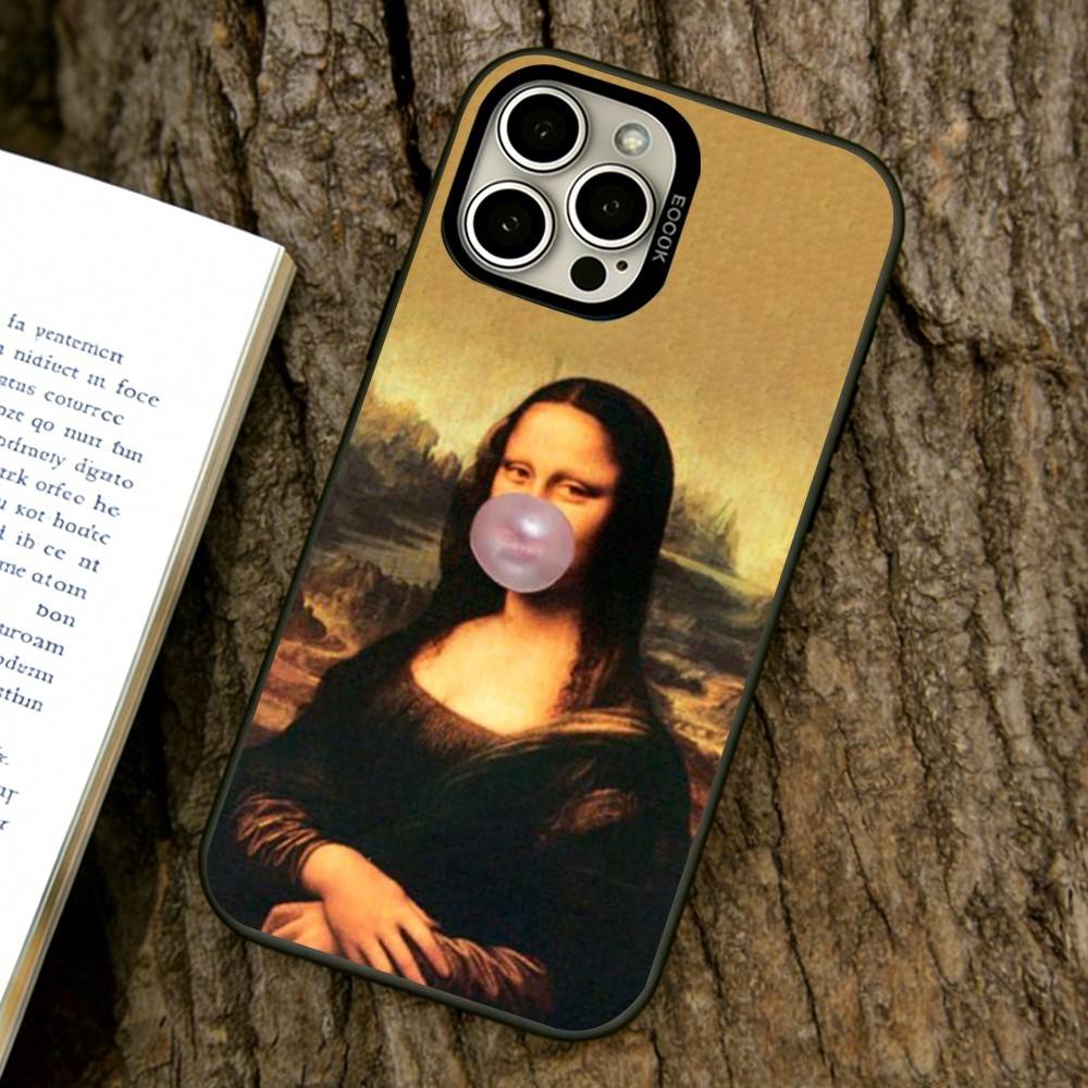 Humorous M-Mona L-Lisa Art Phone Case For iPhone 17,16,15,14,13,12,11 Plus,Pro Max,XS,Colored Silver Plated Inside Cover