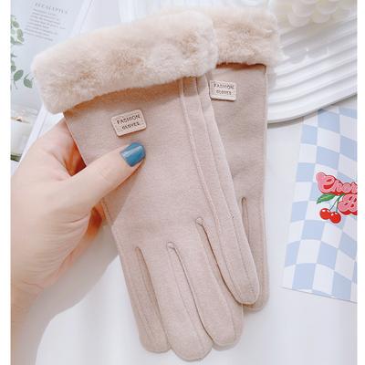 Gloves Winter Women's Velvet Thickened Warm Cute Suede Women Cold and Windproof