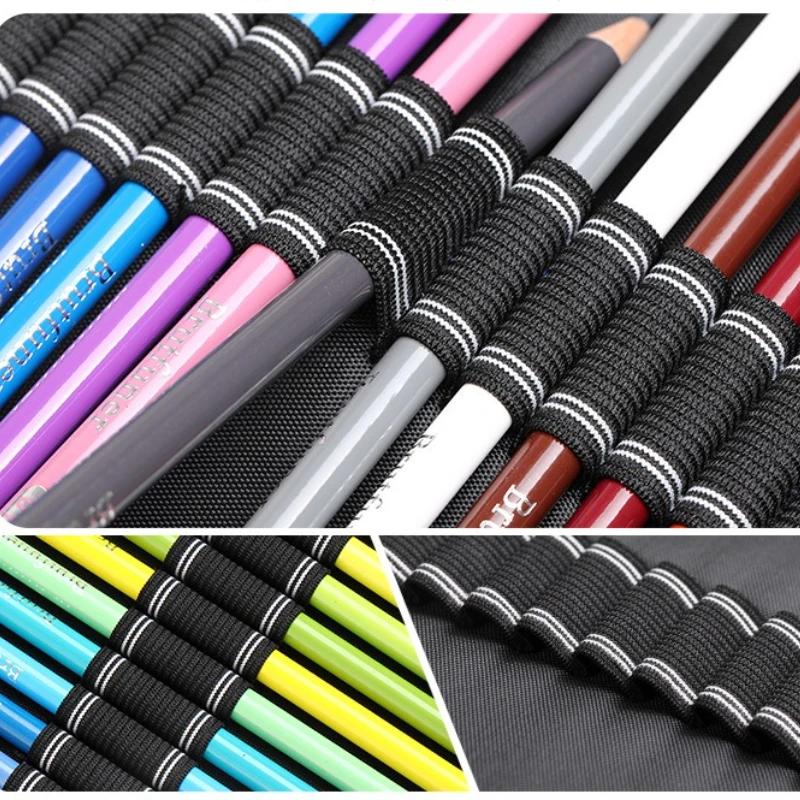 36/48/72/120/200 Holes Colored Pencils Storage Bag Large Capacity Case  Black Pencil Case Pen Curtain School Supplies