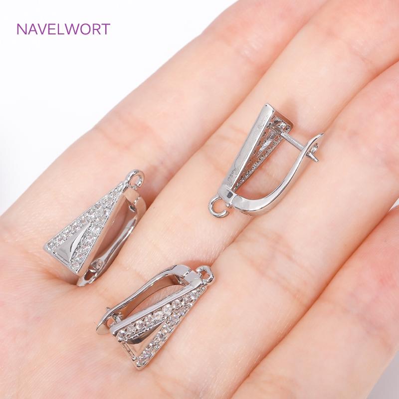 Fashion Rhodium Plated Leverback Earwire Hooks Fasteners Cubic Zirconia Earrings Clasps For DIY Creative Earring Accessories