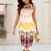 Women Plus Size Round Neck Sleeveless Multicolor Printed Bodycon Midi Dress