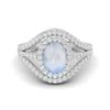3.14 Cts Oval Cut Solitaire Moonstone Halo Three Layer 925 Sterling Silver Accent Wedding Ring