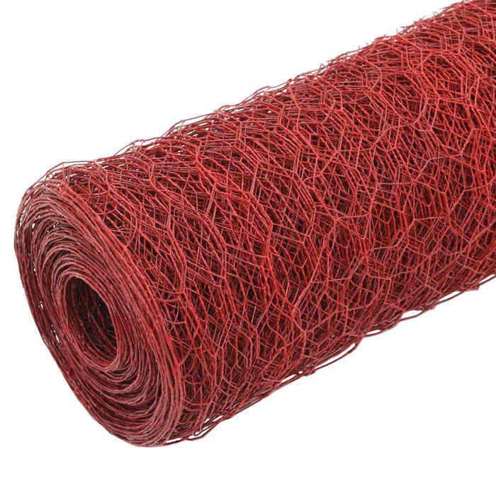 VidaXL Grillage Acier Revêtement PVC 25x1 m Hexagonal Rouge Clôture Jardin 143305