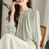Camicia Nera in Chiffon Taglie Forti da Donna Primavera Maniche Lunghe Bluse Top Stile Coreano Camicie Larghe