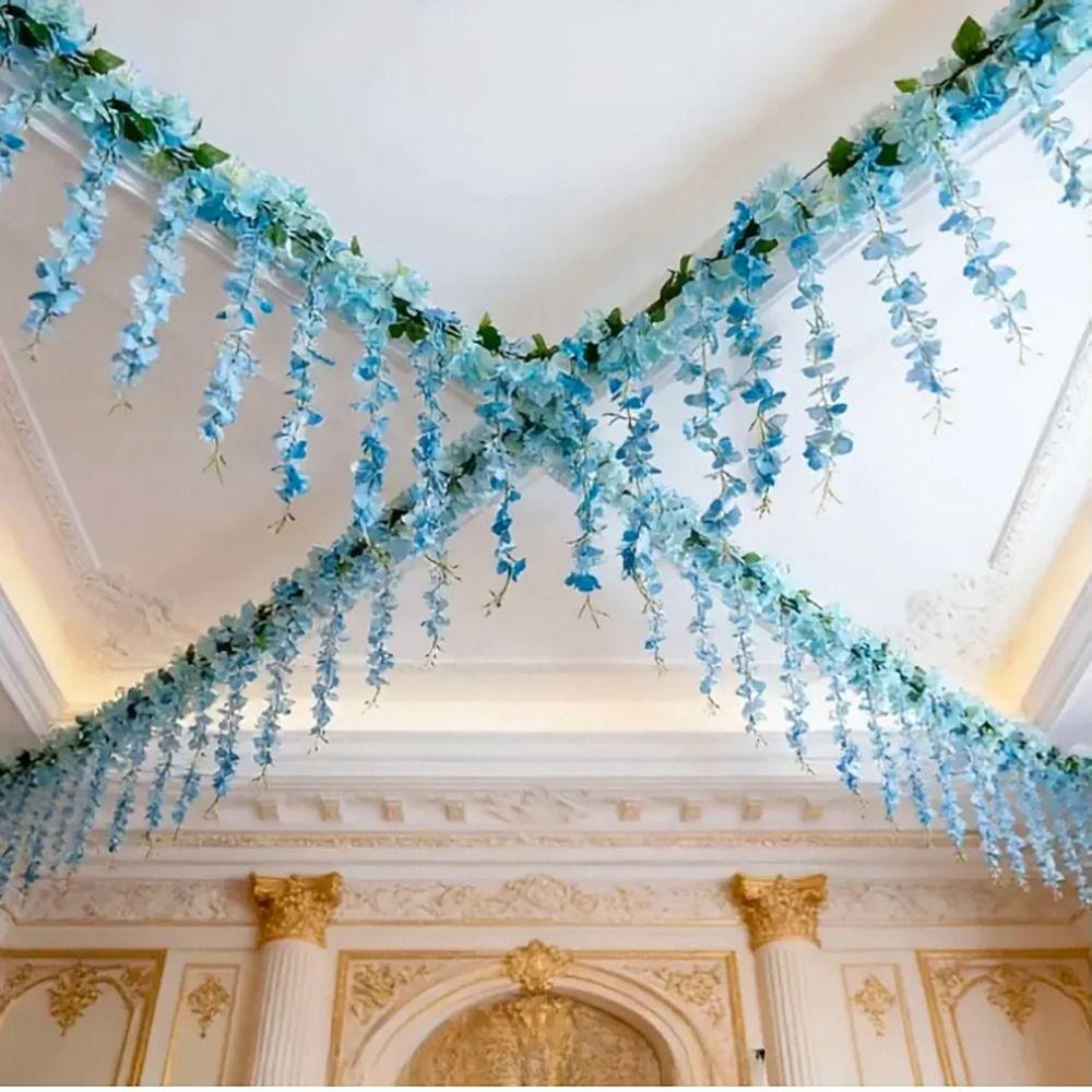 Multicolor Artificial Wisteria Flower Vine Cherry Flower Hanging Garland Wedding Decoration