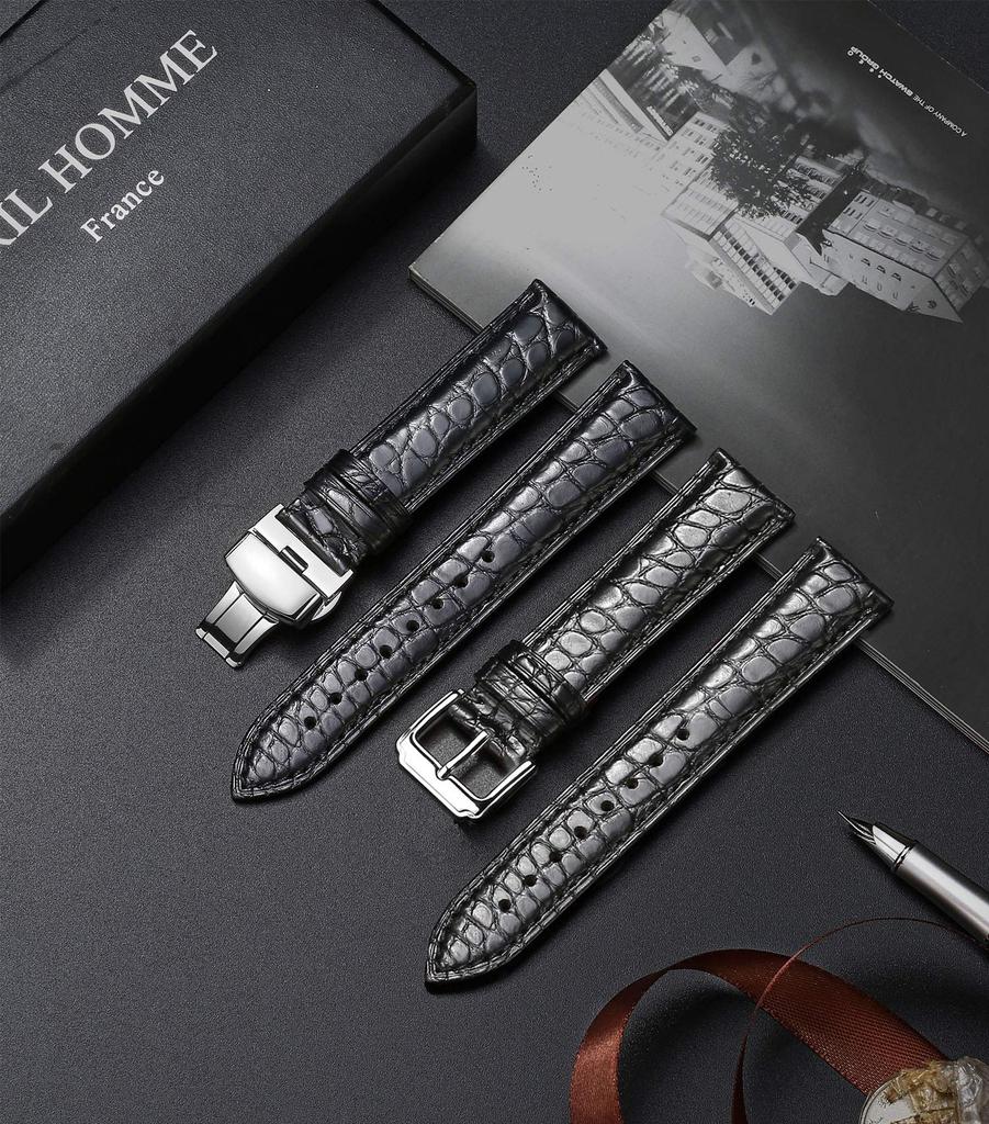 Moran Krokodilleder Uhrenarmband mit D-Schließe, 18mm, 19mm, 20mm, 21mm, 22mm, 23mm, 24mm, Wasserdicht und Schweißfest, Ersatzarmband