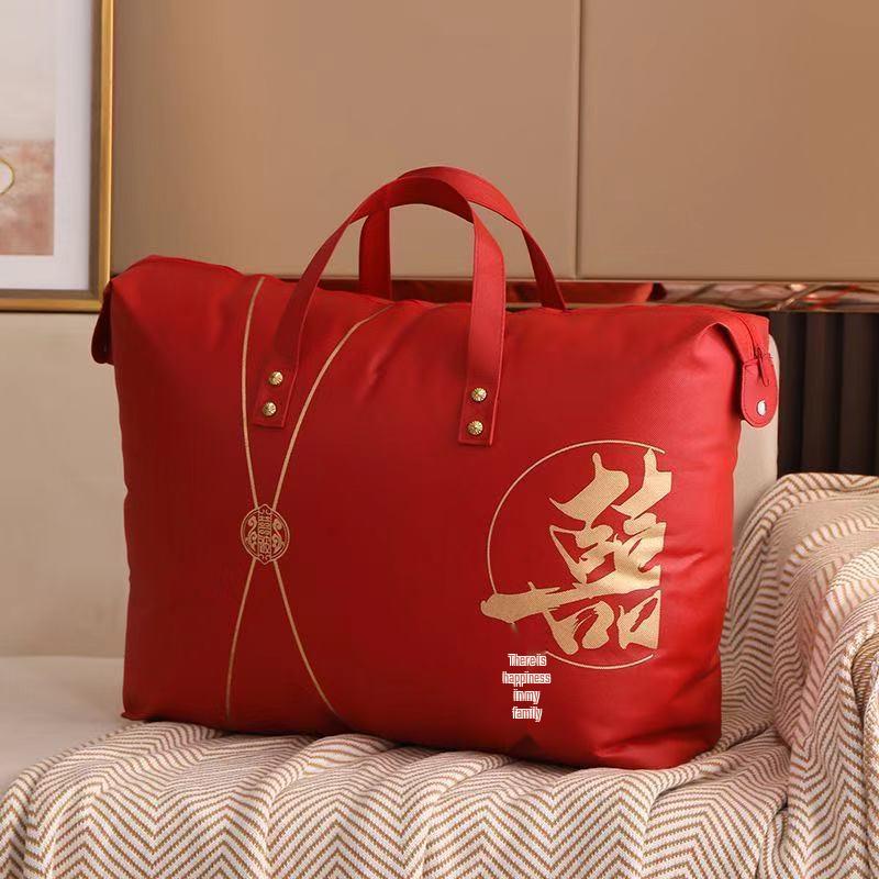 Large Capacity Red Waterproof Foldable Storage Bag for Comforters Wedding Quilts Clothes and Dowry Medium - Holds 4-6 jin quilt 980₽
