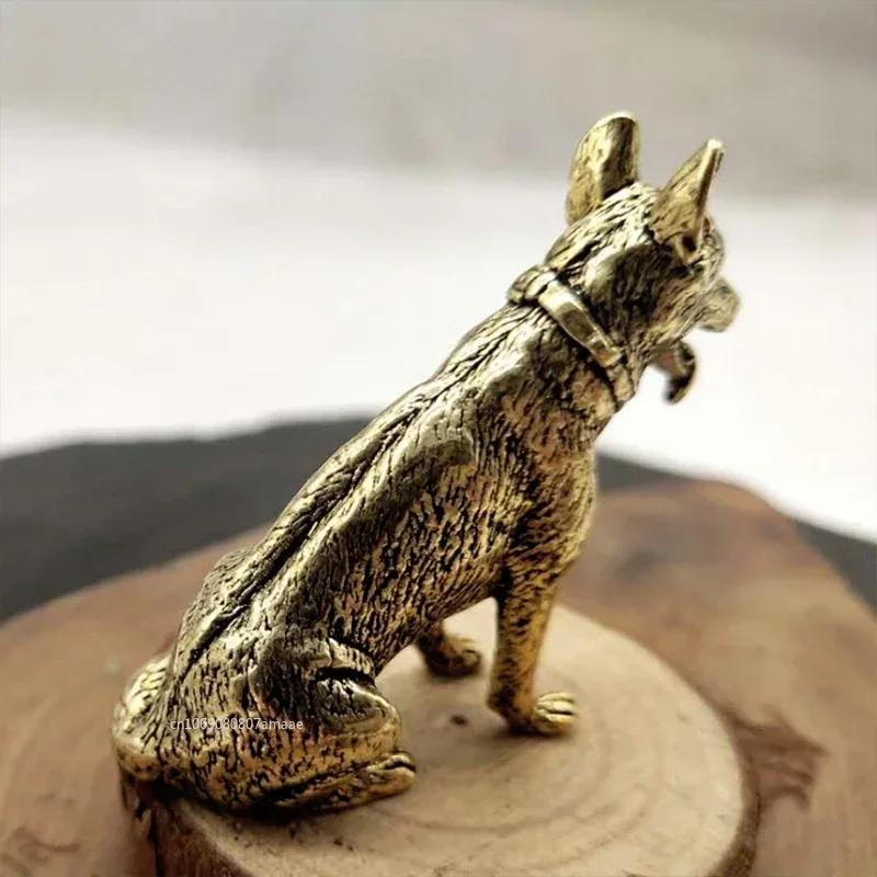 Brass Metal Lucky Fortune Dog Statue Small Feng Shui Ornament Little Puppy Wolf Figurines Chinese Desktop Pet Arts Home Decor