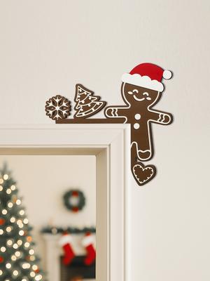 Christmas Gingerbread Man Door Corner Decor Santa Hat Snowflake Xmas Tree Heart Design Hanging Ornament for Home Door Frame Gift