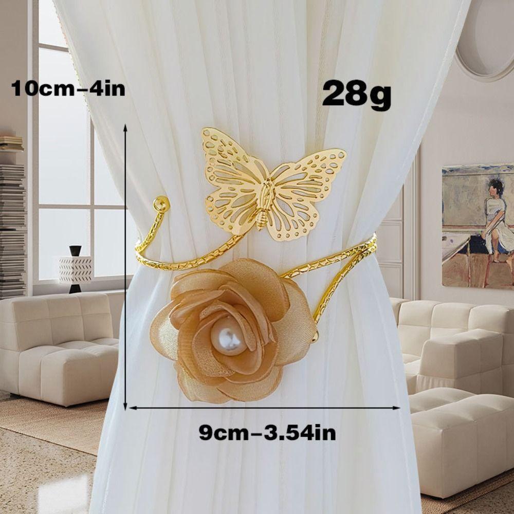 Moderna Fjärilsblommor Gardineremband Metall Hålfria Gardiner Spännen Justerbara Handgjorda Gardiner Fästanordningar