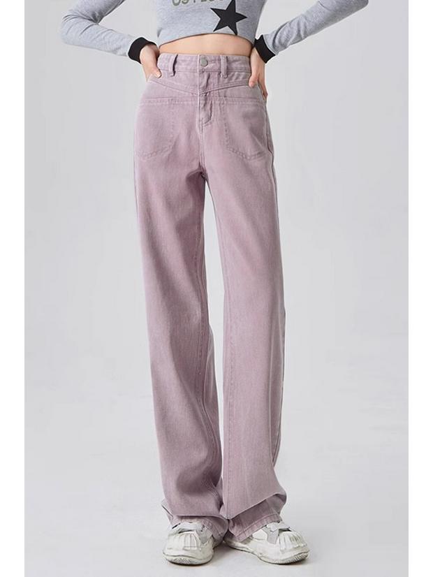 

Korean Style Women s Purple High-Waist Slim Fit Jeans - 2025 New Straight & Wide Leg Denim Pants 5XL фіолетовий