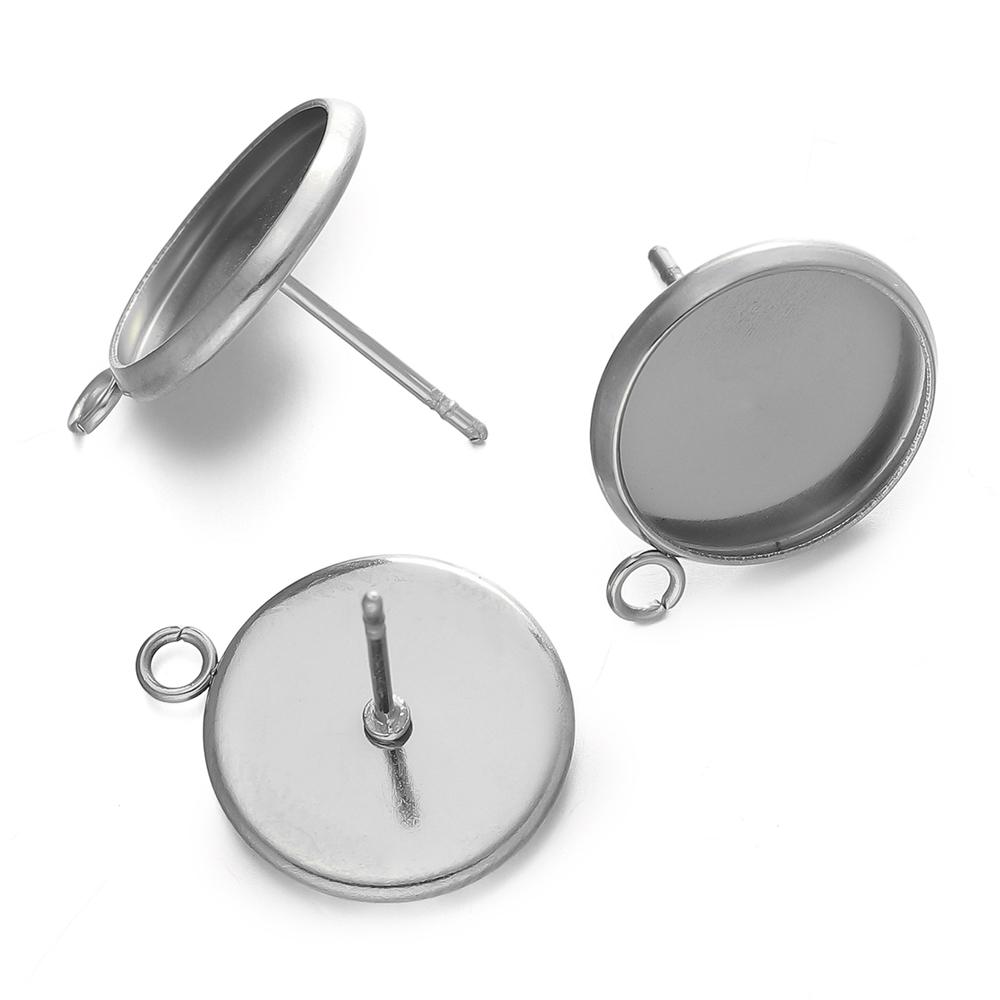 10pcs/lot Stainless Steel Drop/Round Flat Stud Earring Setting Blank Earring Base Resin Cabochon Tray for DIY Jewelry Making
