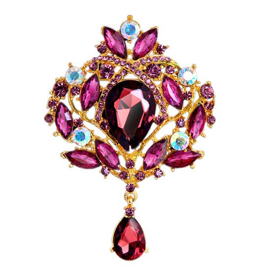 Damers Underbar Lyx Blomma Teardrop Strass Hänge Cocktail Broschnål