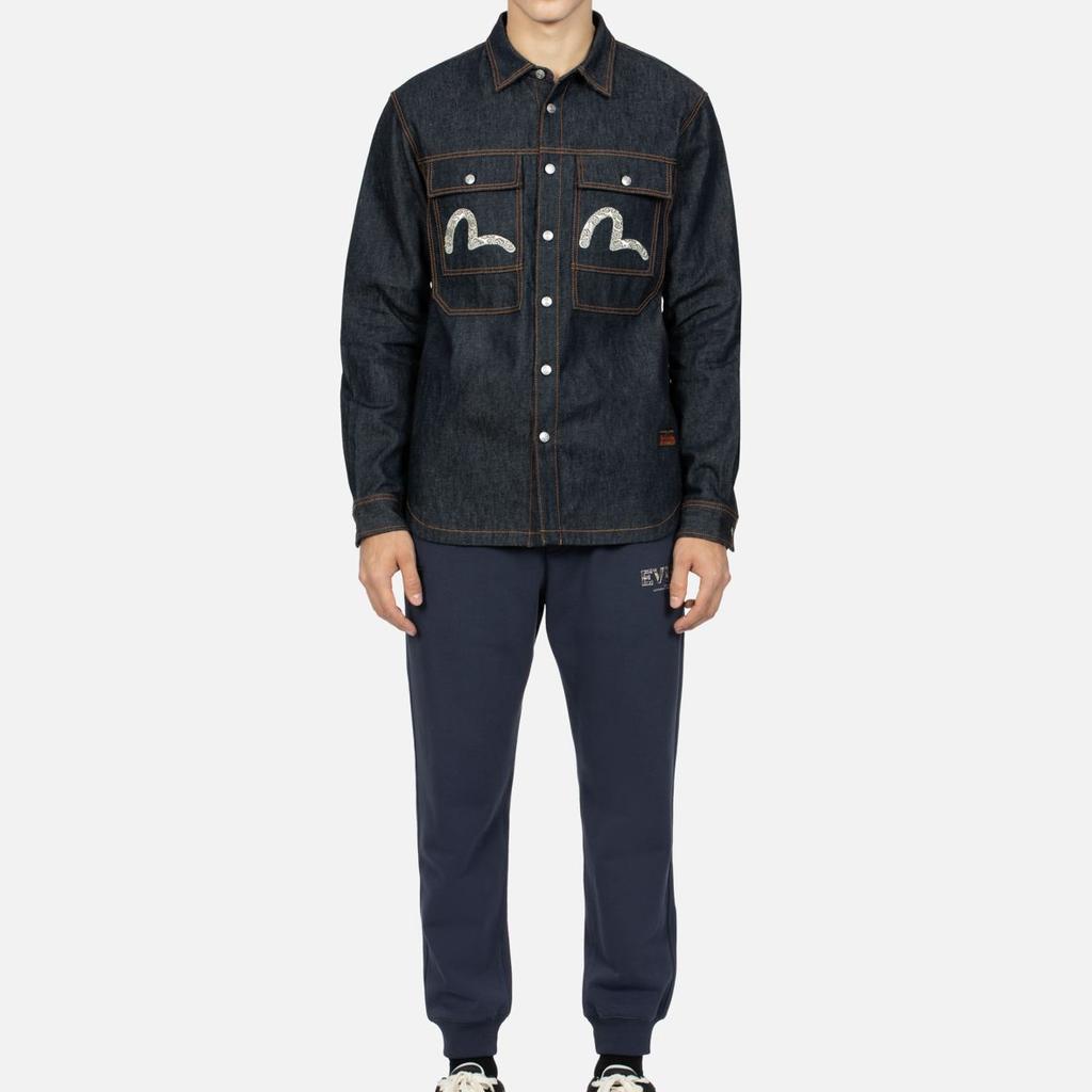 Evisu AW23 Seagull Logo And Icon Embroidered Shirt Men shirts Denim-Blue 2EAHTM3SL7031XXCT