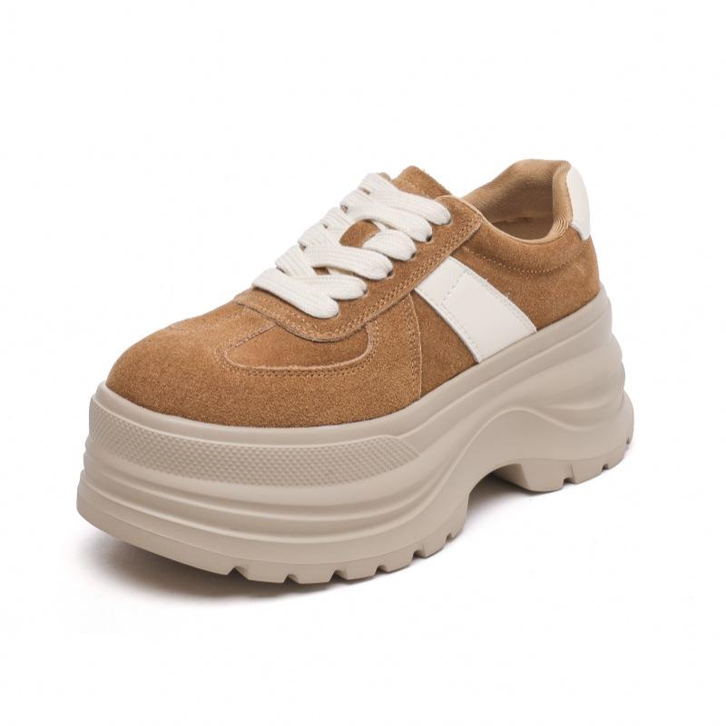 

Leather matte casual sports shoes new comfortable thick sole heightening CM versatile board shoes high heel 39 верблюд