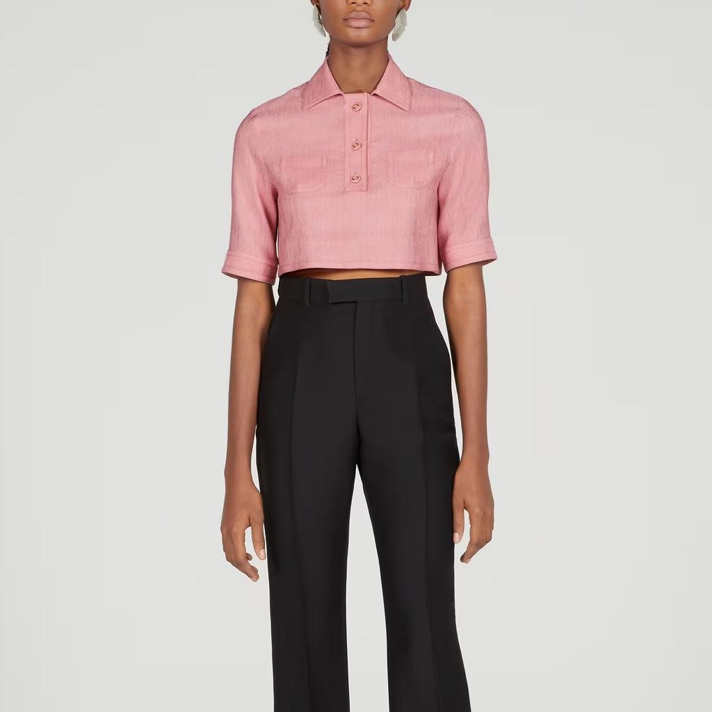 GUCCI Crop Tops Women's Pink Pointed Collar Moderate 734524-ZAMC1-5933
