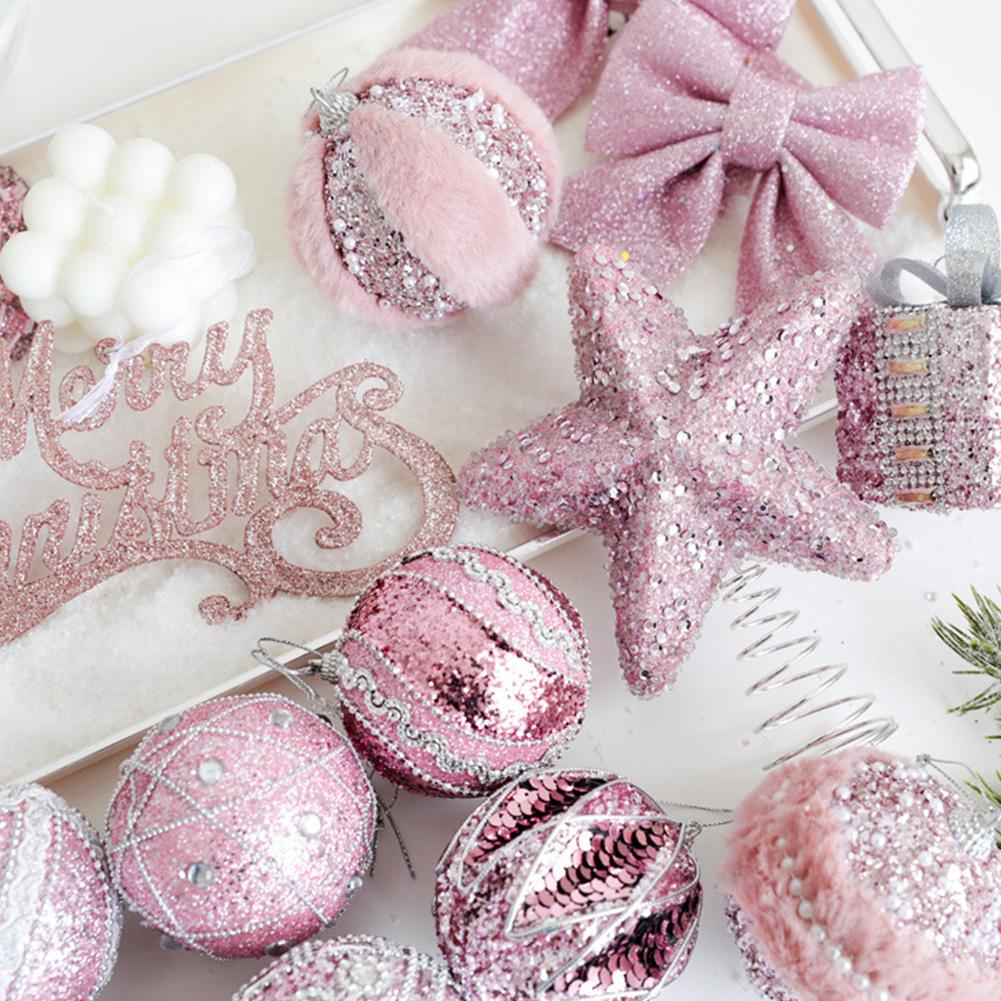 Pink Ball Star Bow Christmas Tree Pendant Creativity Plush Foam Christmas Deco Ball Luxury Sparkly Xmas Home Hanging Decoration