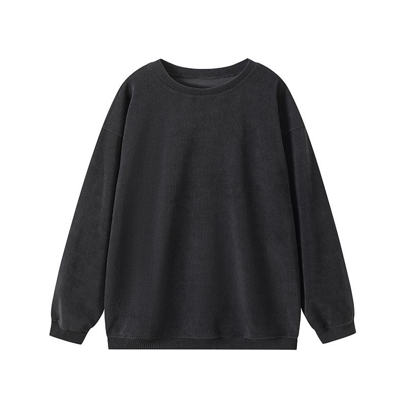 Women's Autumn/Winter Corduroy Round Neck Sweatshirt - Casual Long Sleeve Fashion Pullover