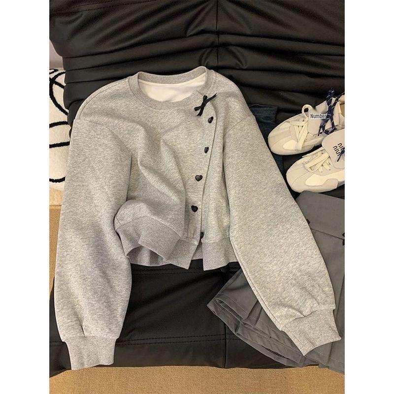 

Miu Style Women s Bow Heart Cardigan: Relaxed Spring/Autumn Short Jacket 2025 XXL