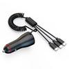 65W Dual USB Car Charger with QC3.0 Fast Charging, Multi-Function Digital Display, and One-to-Three Splitter