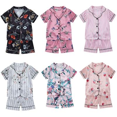 Conjuntos de pijama colorido com frutas e flores: Pijamas de seda de imitação macia para crianças de 1 a 5 anos