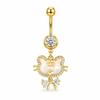 Golden Zircon Belly Button Rings Stainless Steel Long Pendant Women Charming Navel Jewelry Daily Wear Belly Button Rings