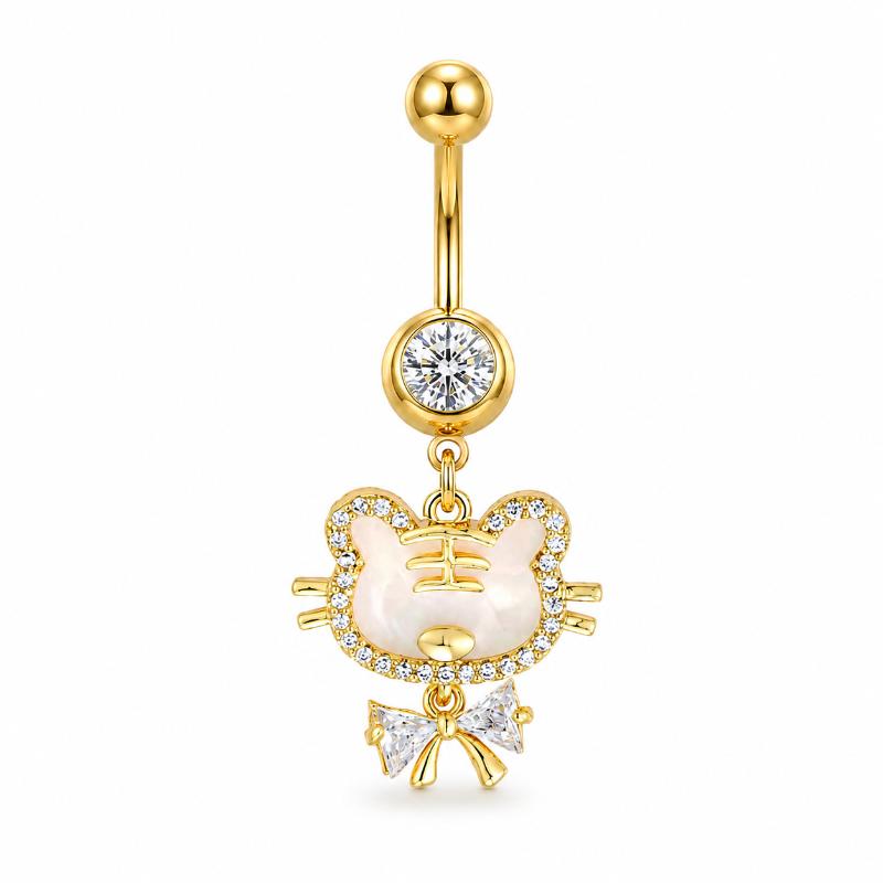 Golden Zircon Belly Button Rings Stainless Steel Long Pendant Women Charming Navel Jewelry Daily Wear Belly Button Rings