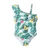 Girls' Floral One-Shoulder Swimsuit - Cute Print Hot Spring Swimwear