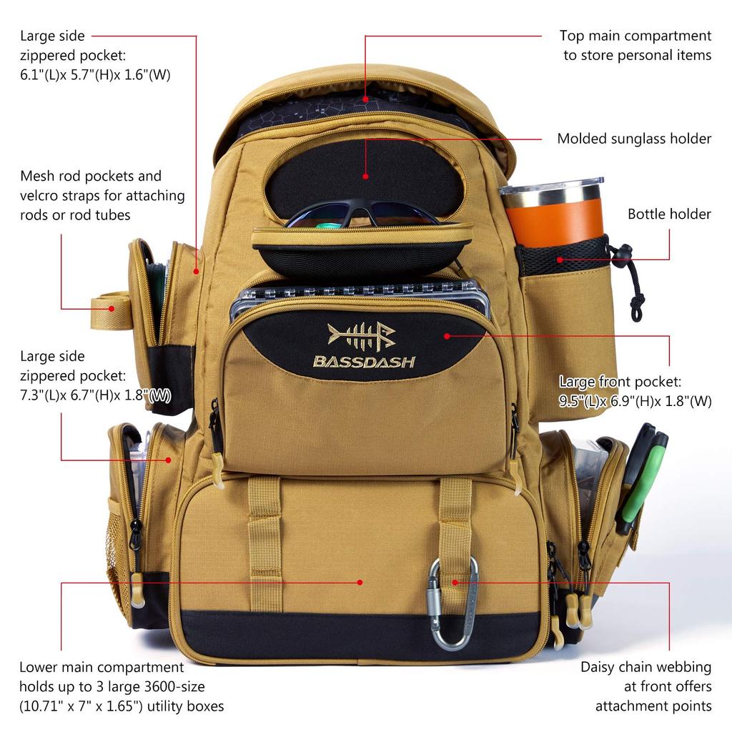 Bassdash 40L Waterproof Fishing Backpack with Rain Large Capacity Fishing Tackle Bag Cover,
