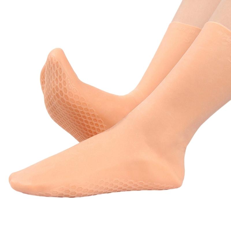 Lange Silikonsocken für trockene, rissige Füße 1 Paar Hochgradig dehnbar Rutschfestes Fersendesign Socken für Damen und Herren L beige