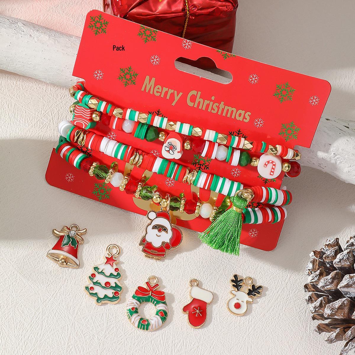 

Oil Drip Snowflake Bell Christmas Tree Polymer Clay Beaded Bracelet - Creative DIY European and American Holiday Jewelry