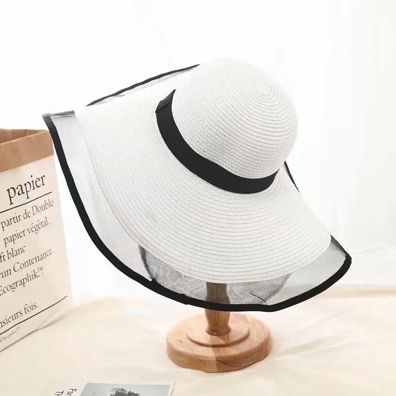 WTEMPO Women's Mesh Patchwork Solid Color Spring Summer Foldable Sunscreen Hats Office Ladies Wide Brim Travel Beach Breathable Commuting Sun Hats