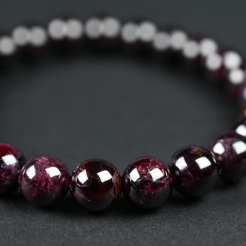 Eigado Garnet 24 Inner Natural Power Good Luck January Birthstone Bracelet, Beads, 7.5mm, Diameter Approx. 16cm, Stone, Stone, Charm,