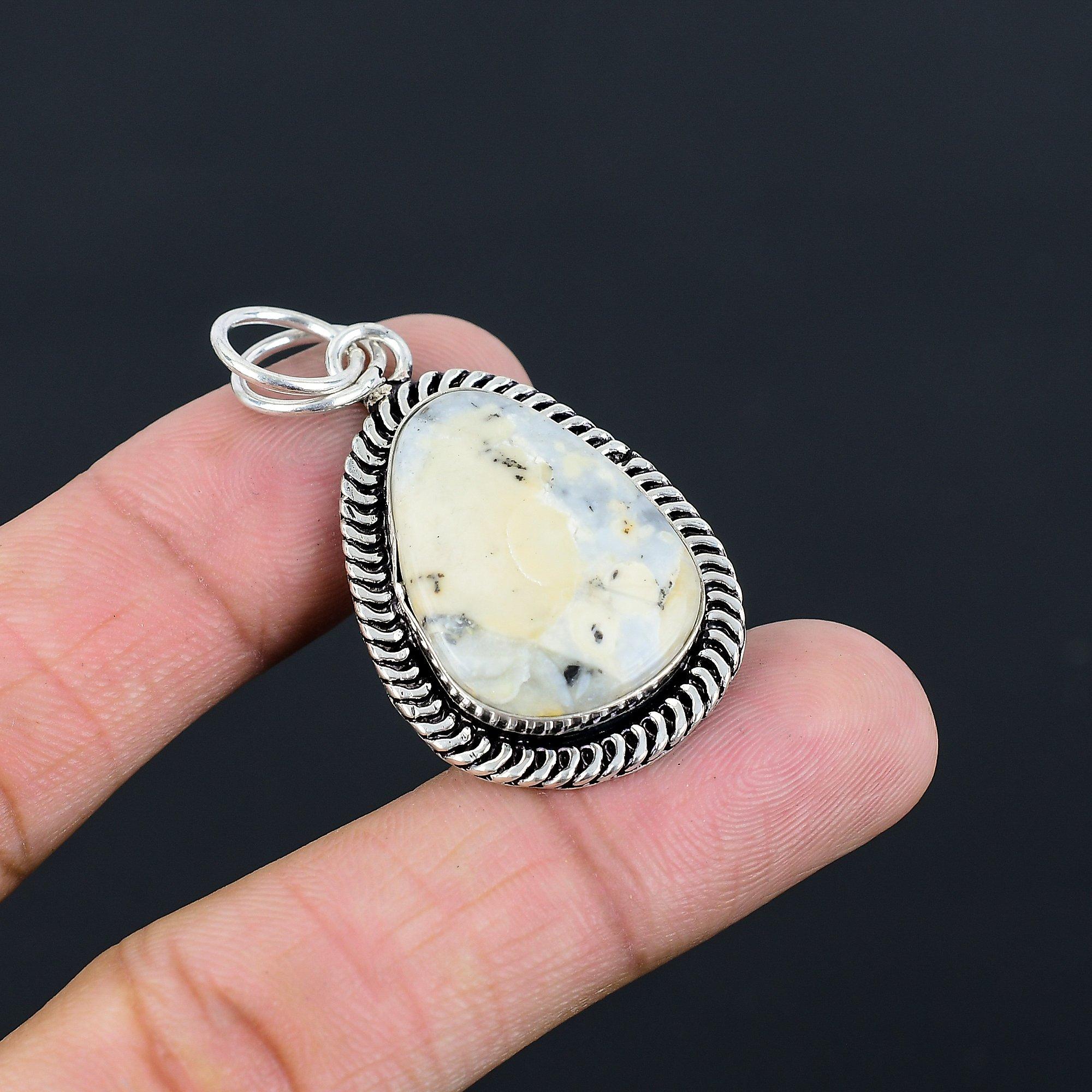 Pear Maligano Jasper Stone 925 Silver Anniversary Handmade Bezel Pendant Jewelry