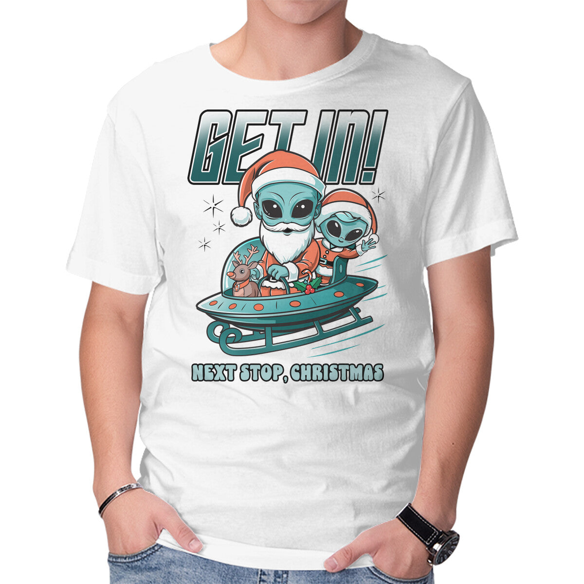 Unisex Crew Neck T-Shirt Next Stop Christmas Graphic Short Sleeve Casual Tee XXXXL