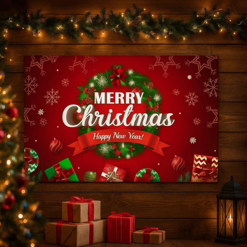 Red Happy Christmas Photography Backdrop Cloth Christmas Festival Christmas Background Banner 180x110cm Celebrate Party