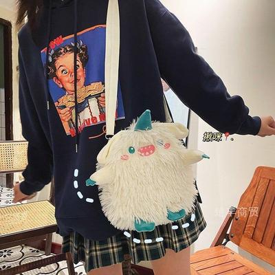 New Japanese Cute Cute Funny Women's Bag Plush Big Eyes Little Monster Shoulder Bag Fluffy Bag Soft Girl Messenger Bag