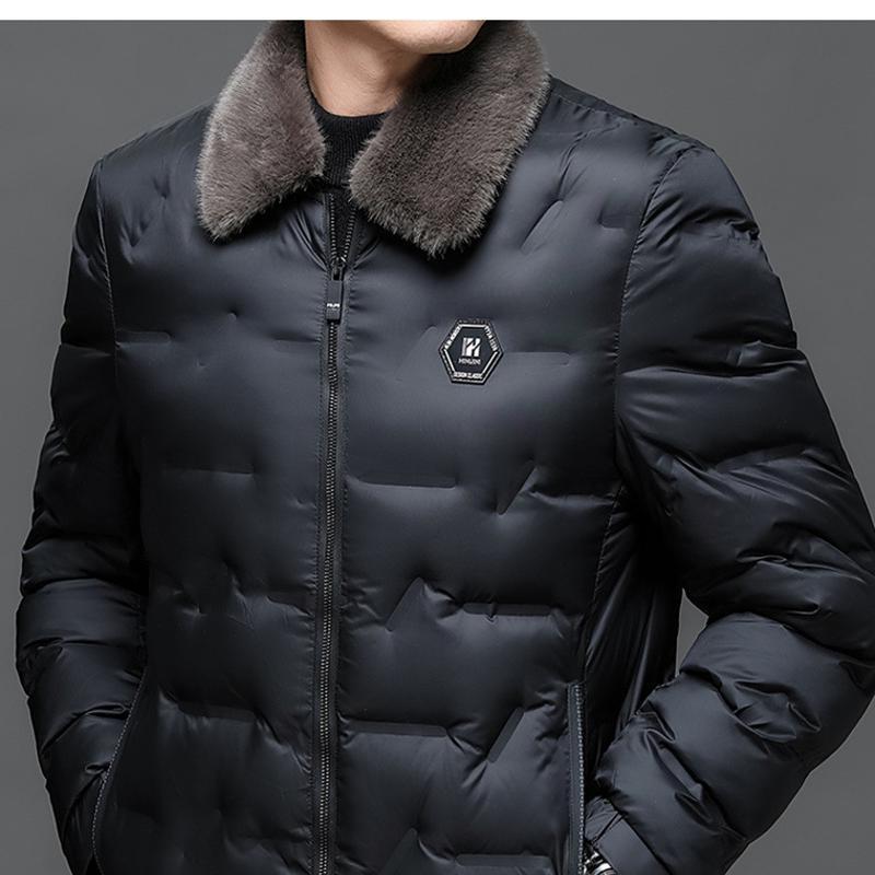 Winter Cotton Jacket for Men's Fathers, with A Thickened Down Collar and A Casual Cotton Jacket with A Double Layer Collar. Short Warm Jacket Trend